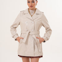 La Chaqueta Trench De Cuero Para Mujer Caelith Beige Claro