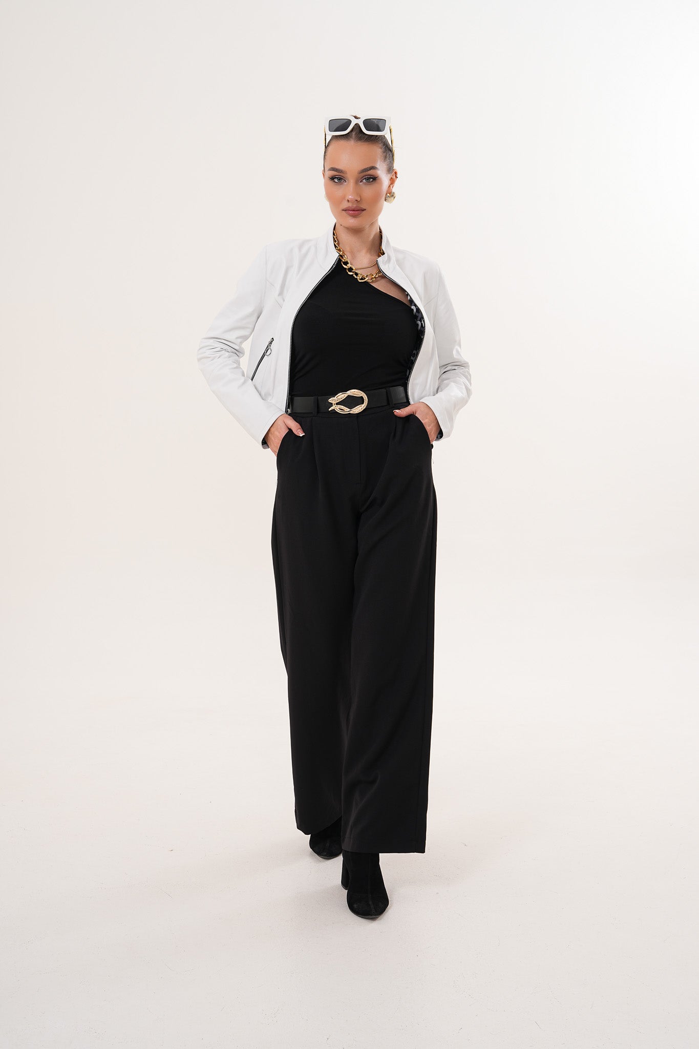 The Elvaris Reversible White Leather Women Jacket