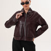 Chaqueta reversible de cuero burdeos para mujer Elvoria