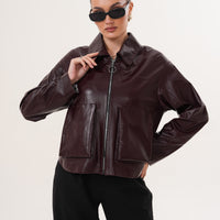 Chaqueta reversible de cuero burdeos para mujer Elvoria
