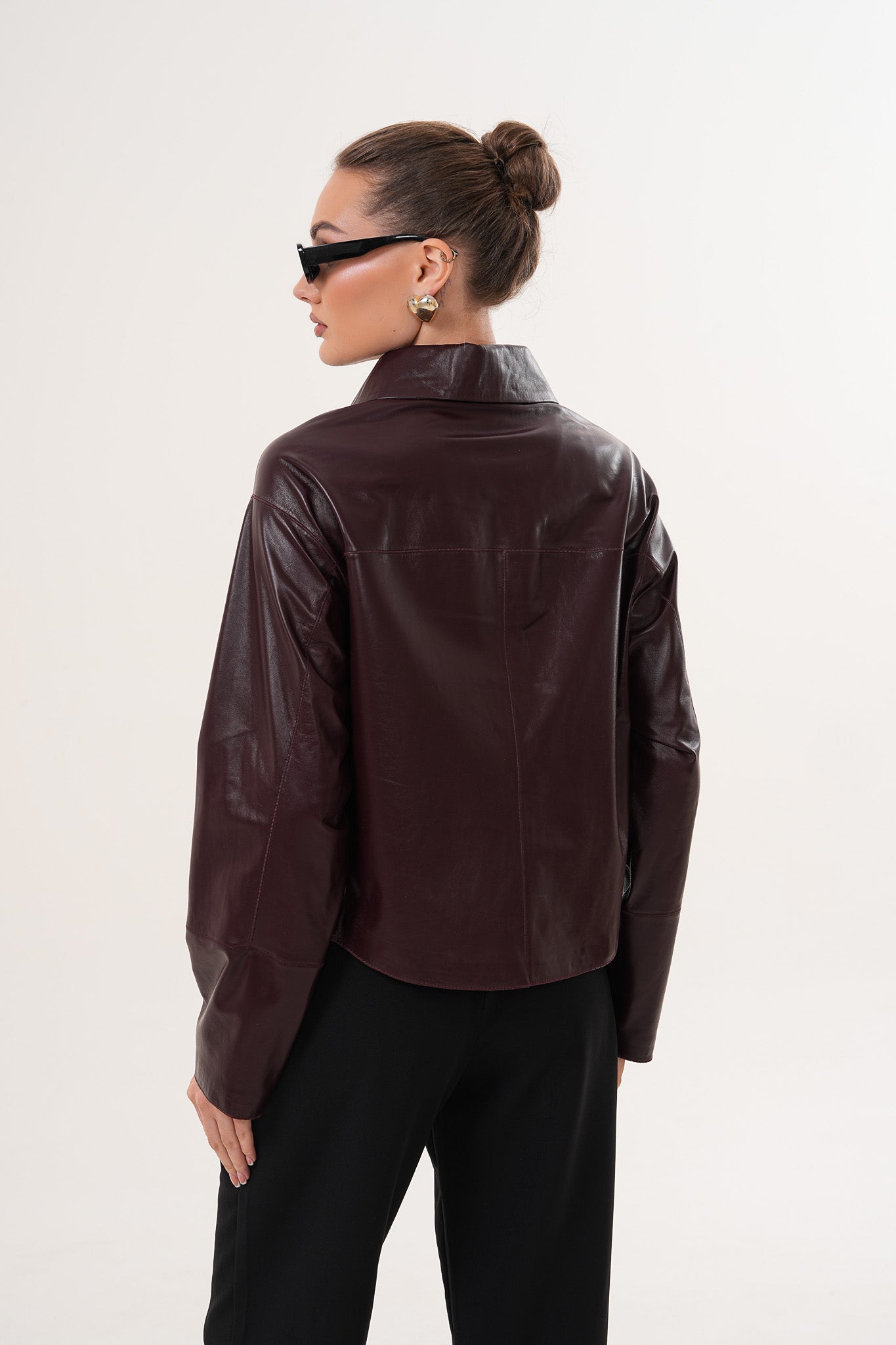Chaqueta reversible de cuero burdeos para mujer Elvoria