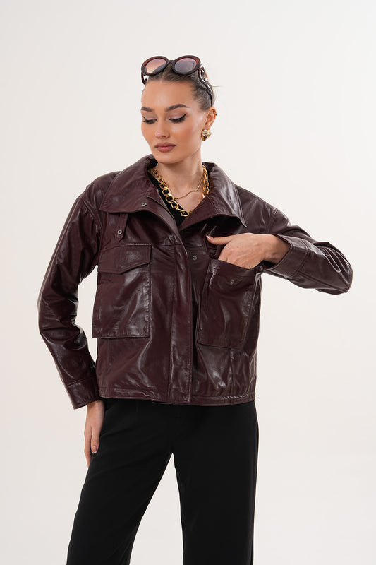 La Chaqueta de Cuero Burdeos para Mujer Ravelyn