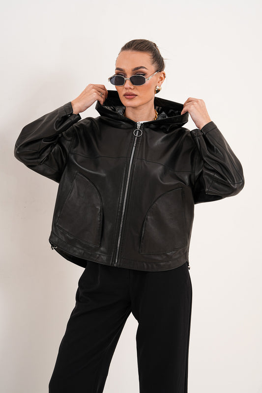 La chaqueta reversible de cuero para mujer Calyra – Negro
