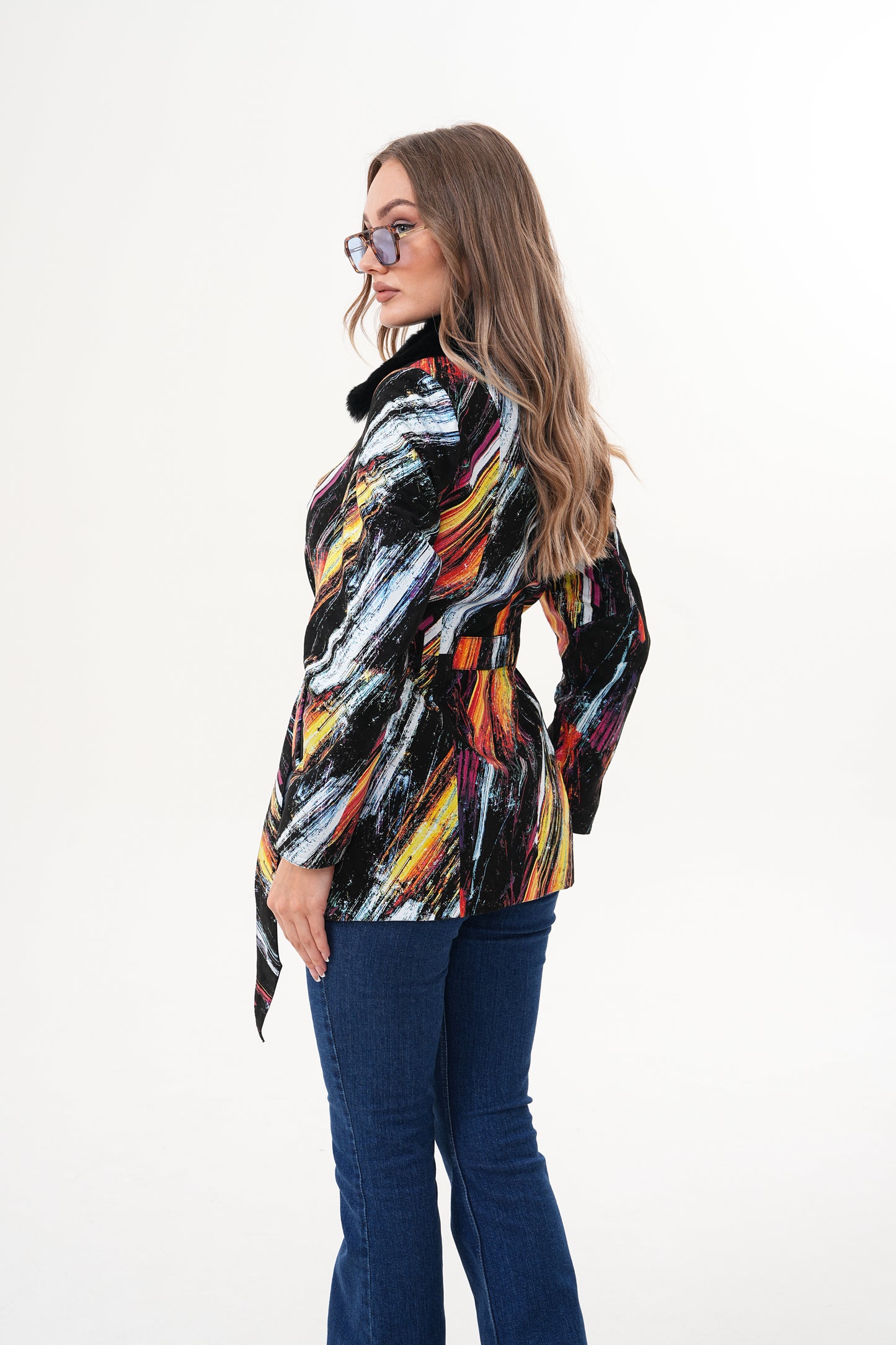 The Mirage Brushstroke Multicolor Leather Women Jacket