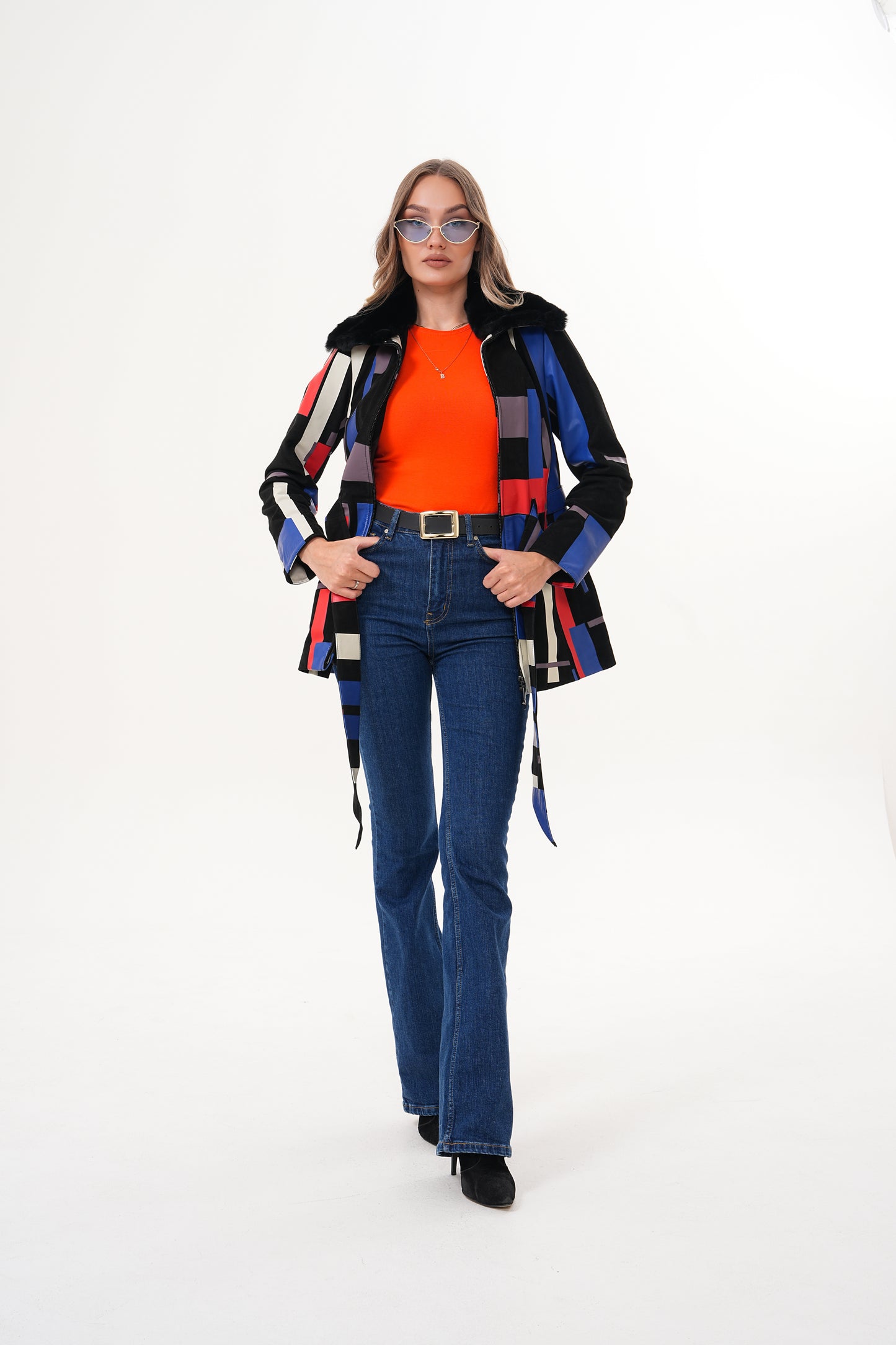 The Mirage Geo Pattern Multicolor Leather Women Jacket