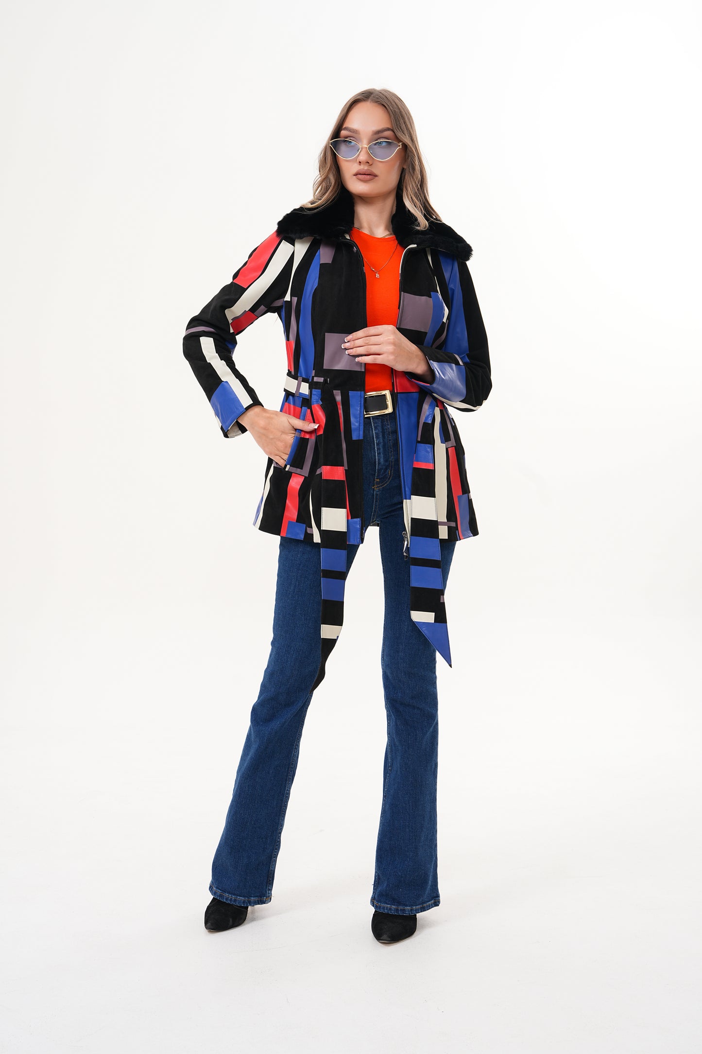 The Mirage Geo Pattern Multicolor Leather Women Jacket