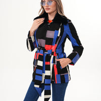 The Mirage Geo Pattern Multicolor Leather Women Jacket
