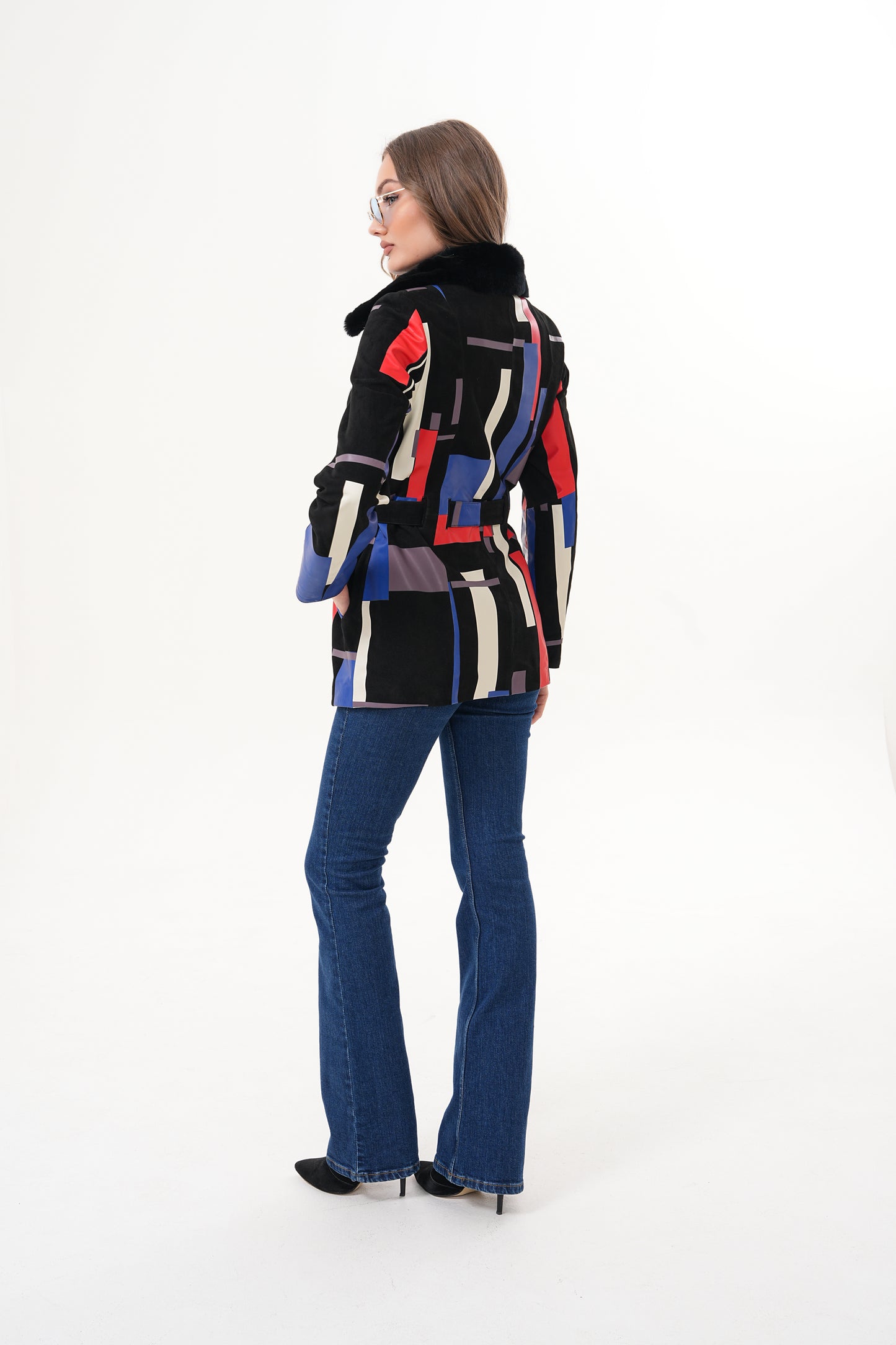 The Mirage Geo Pattern Multicolor Leather Women Jacket