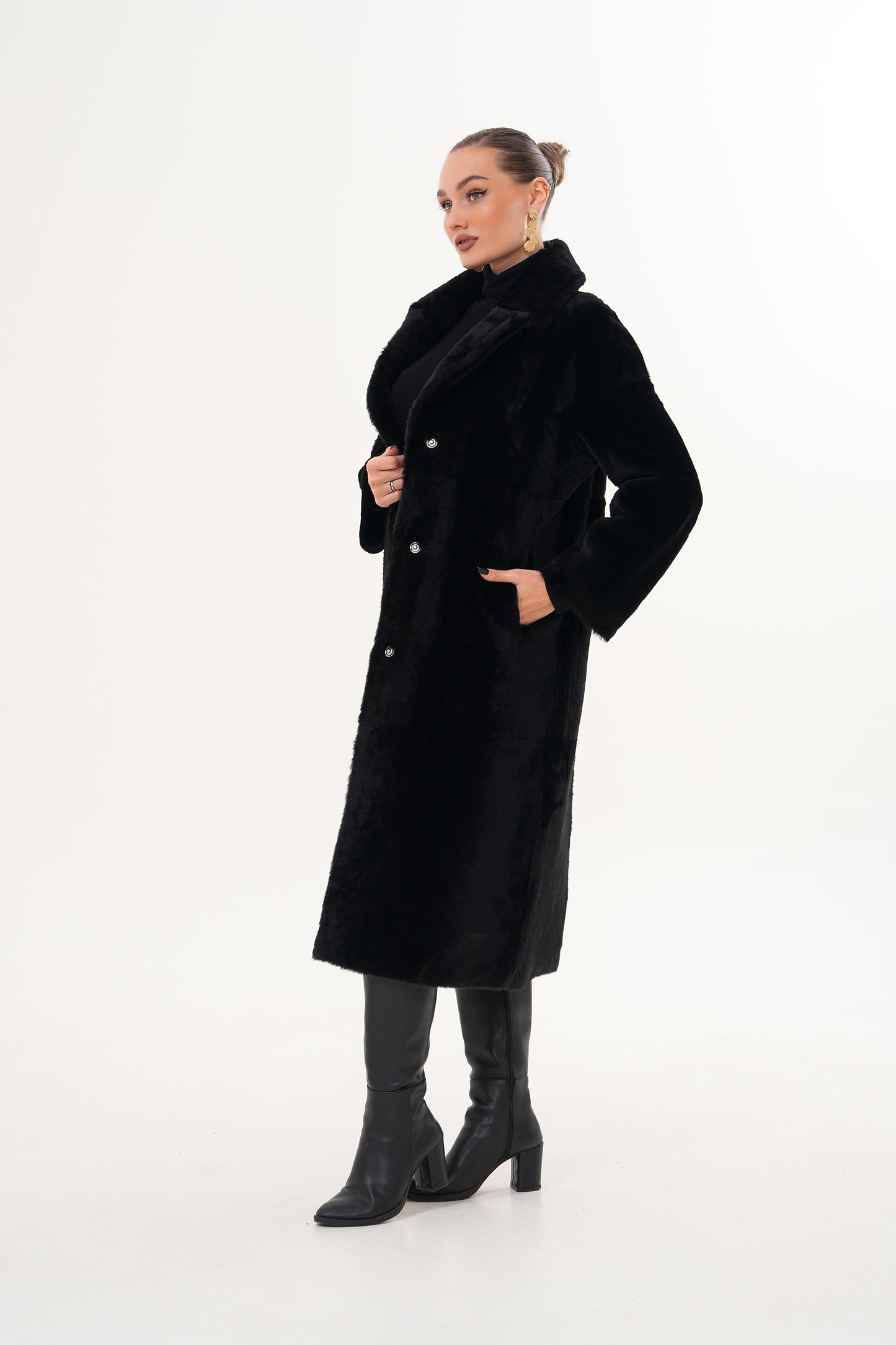 The Emilia Black Reversible Shearling Leather Women Jacket