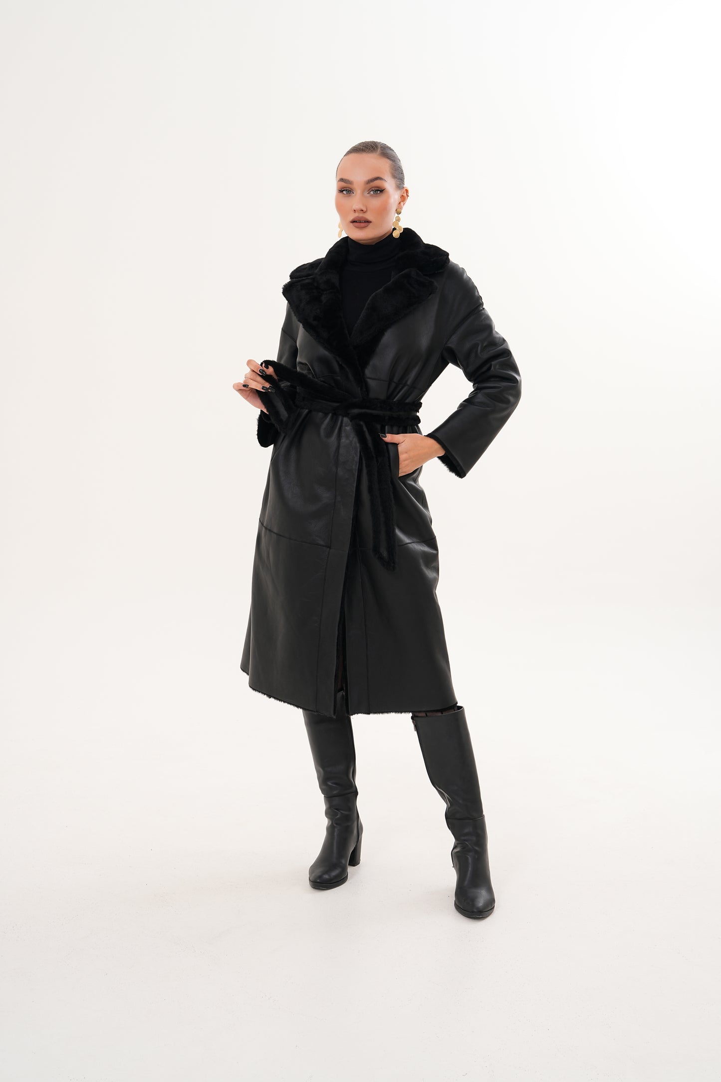 The Emilia Black Reversible Shearling Leather Women Jacket