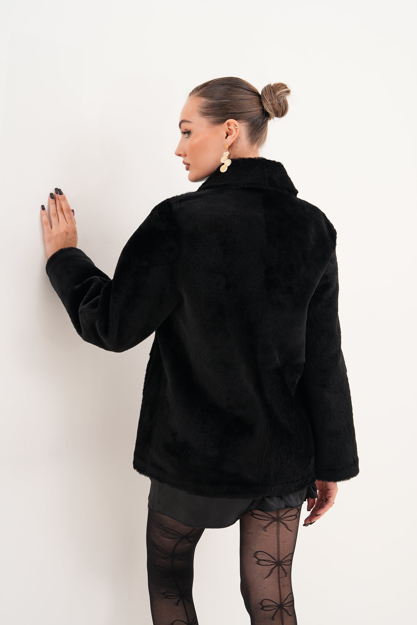 Chaqueta reversible de cuero y borreguillo Ava Black para mujer
