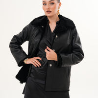 Chaqueta reversible de cuero y borreguillo Ava Black para mujer