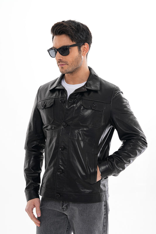 The Azzuro Black Leather Men Jacket