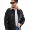 The Sarnico Black Shearling Collar Leather Men Jacket