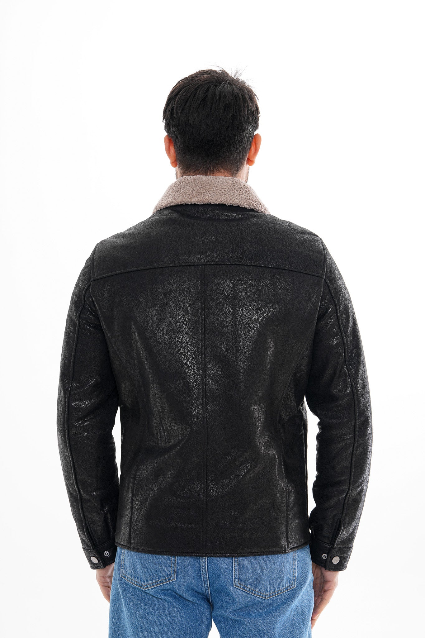 The Sarnico Black Shearling Collar Leather Men Jacket