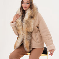 La chaqueta de cuero para mujer Elise Beige con forro de piel