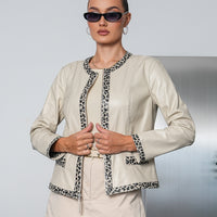 The Virelia Chaqueta de Mujer Reversible de Cuero Beige y Estampado de Leopardo