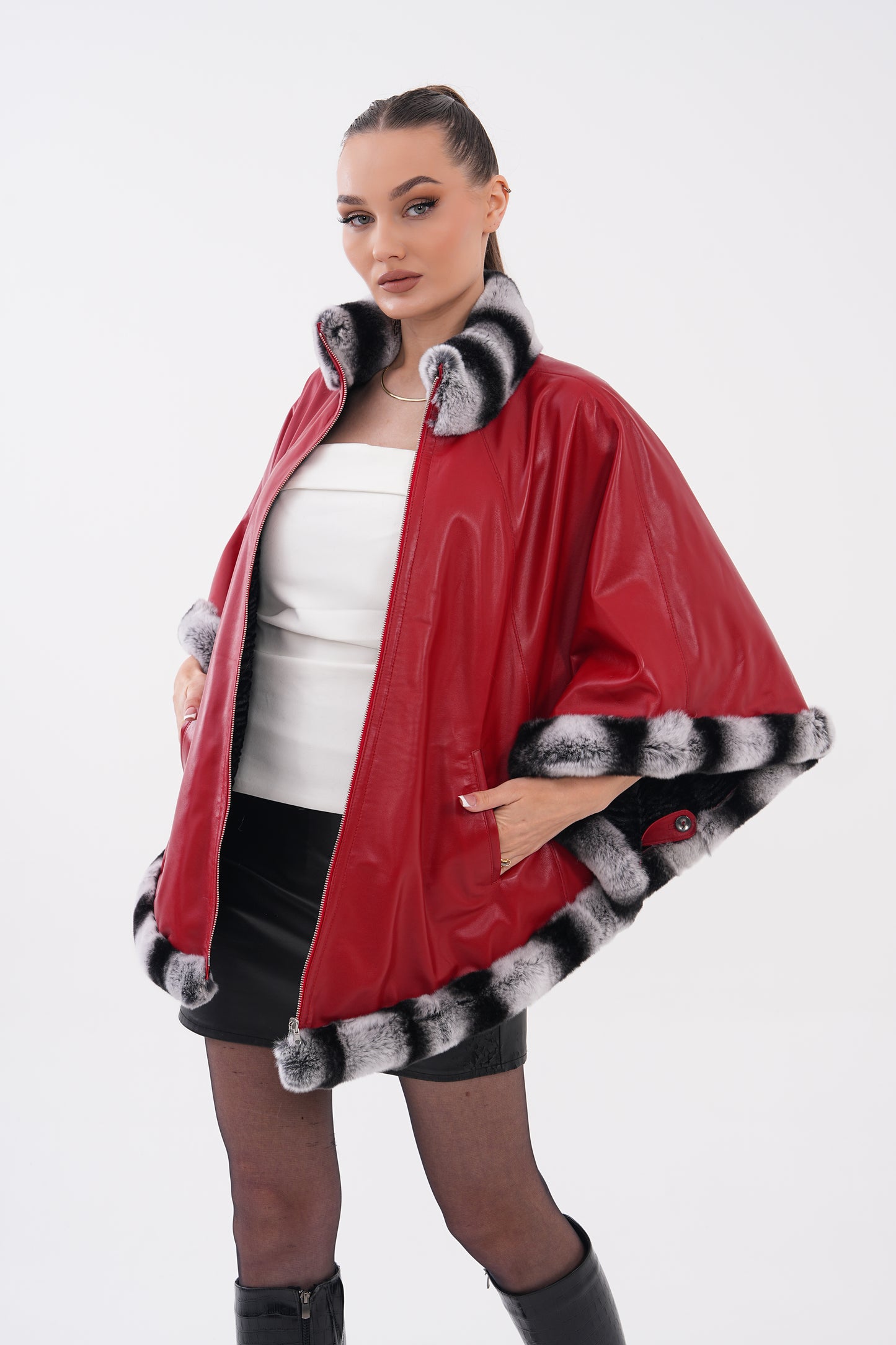 The Glacier Red Reversible Leather Women Jacket
