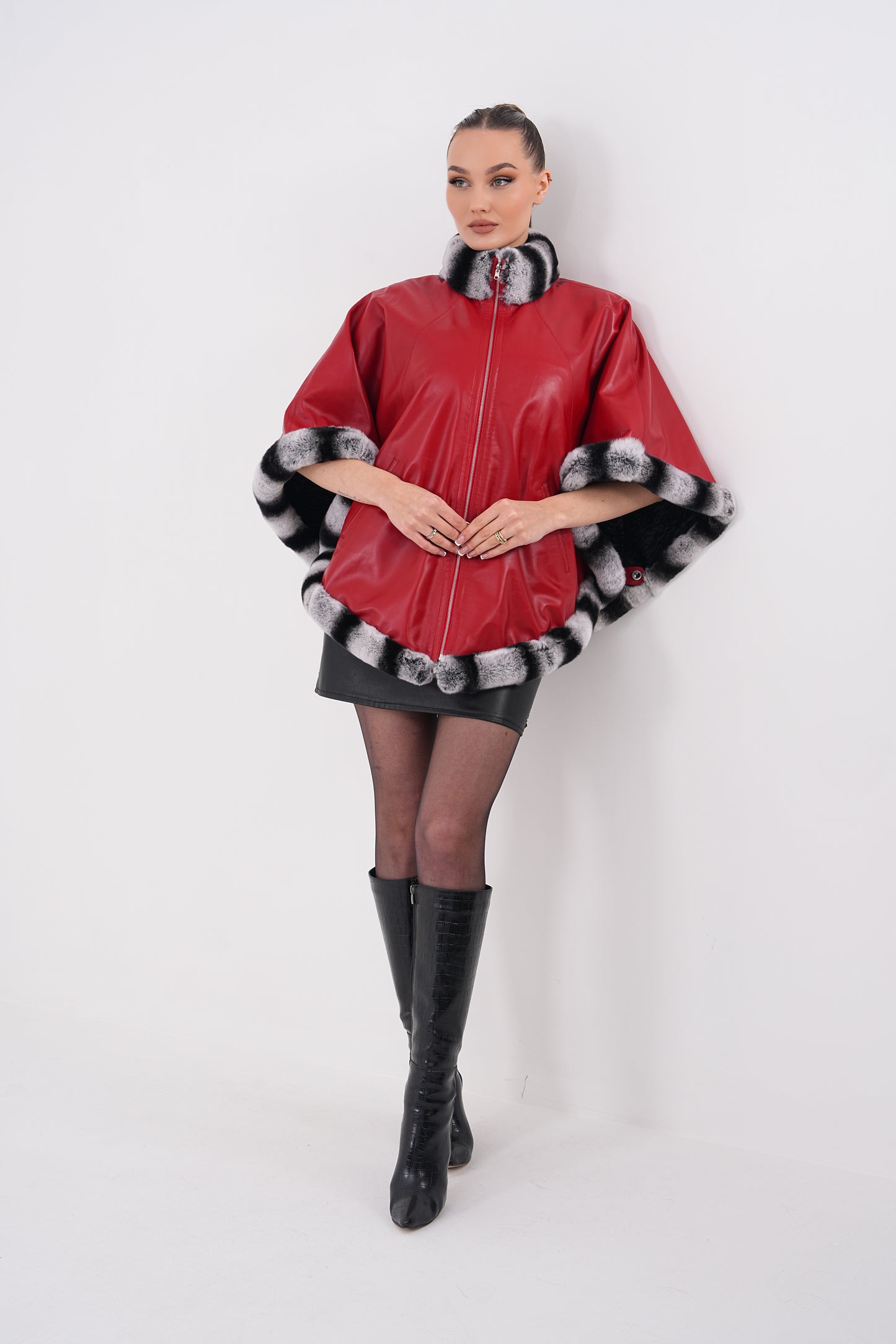 The Glacier Red Reversible Leather Women Jacket