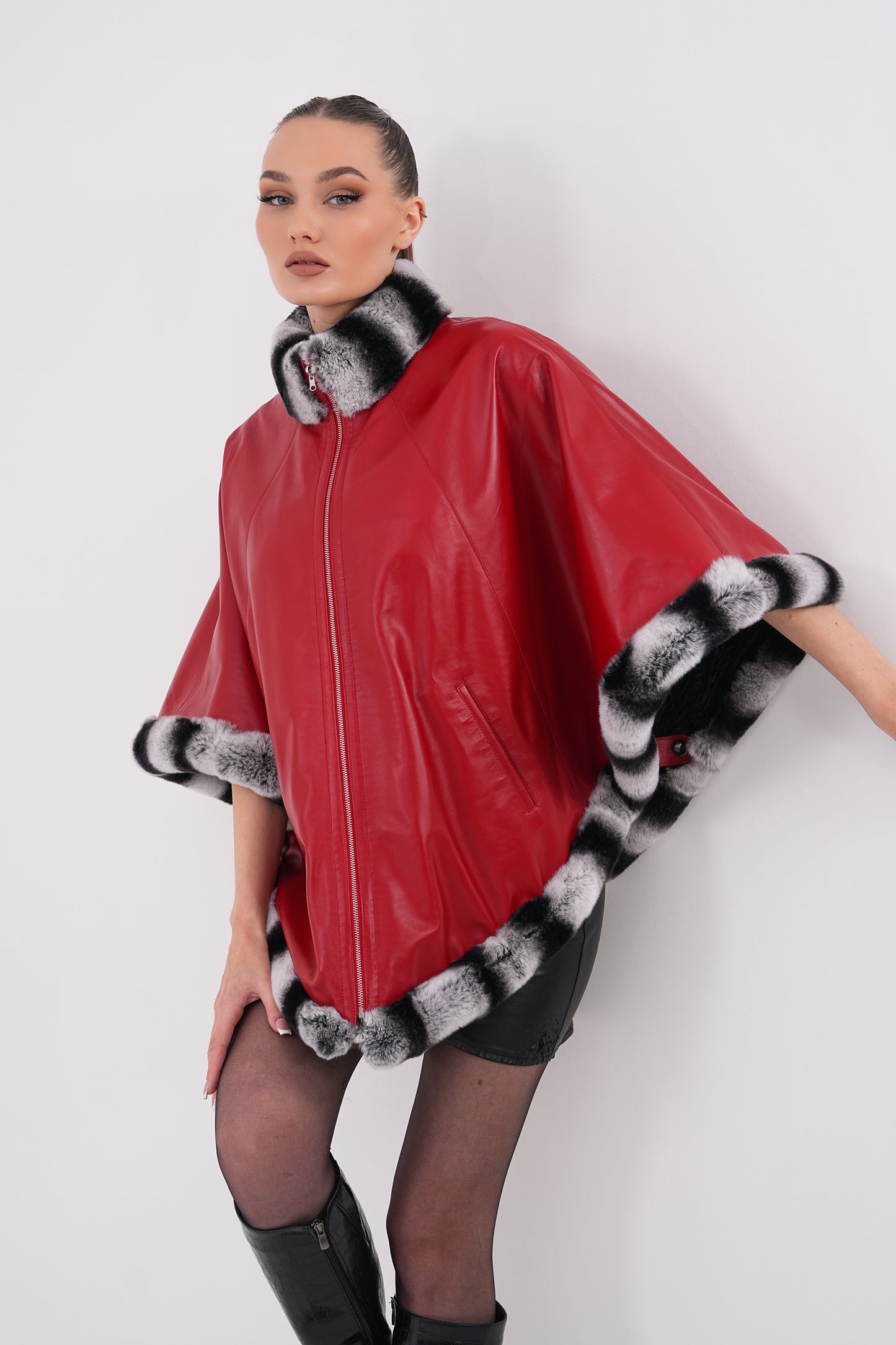 The Glacier Red Reversible Leather Women Jacket