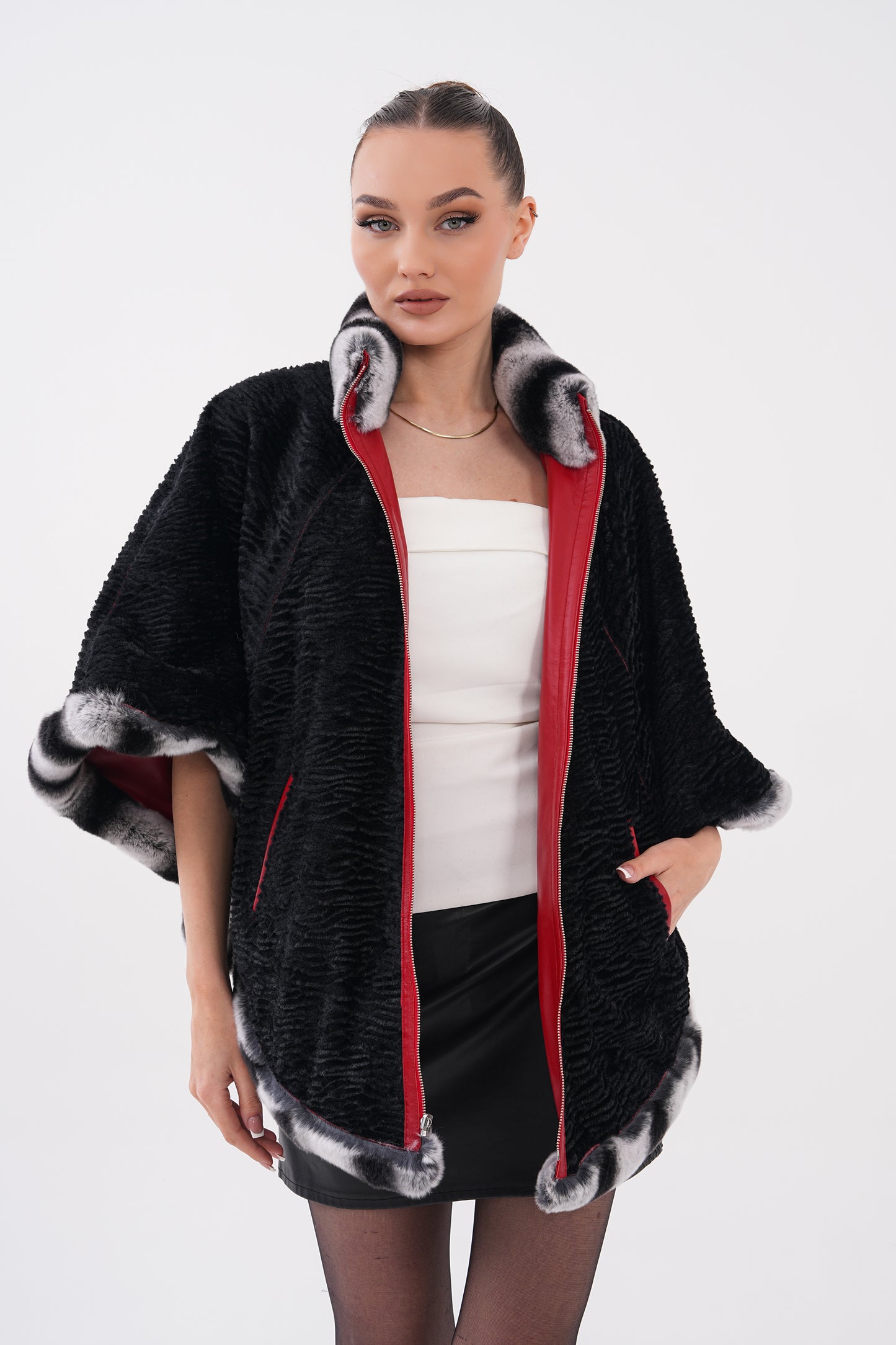 The Glacier Red Reversible Leather Women Jacket