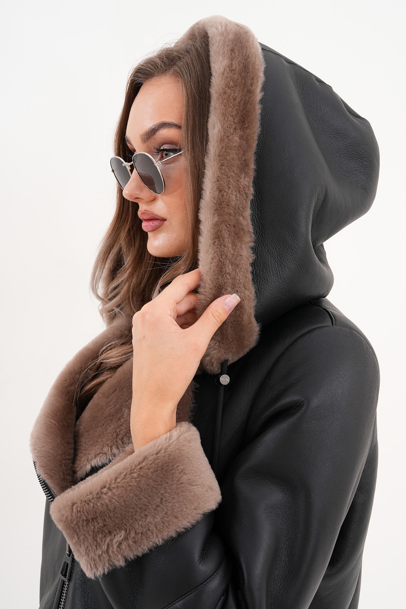 The Duchess Shearling Brown Leather Women Hooded Jacket