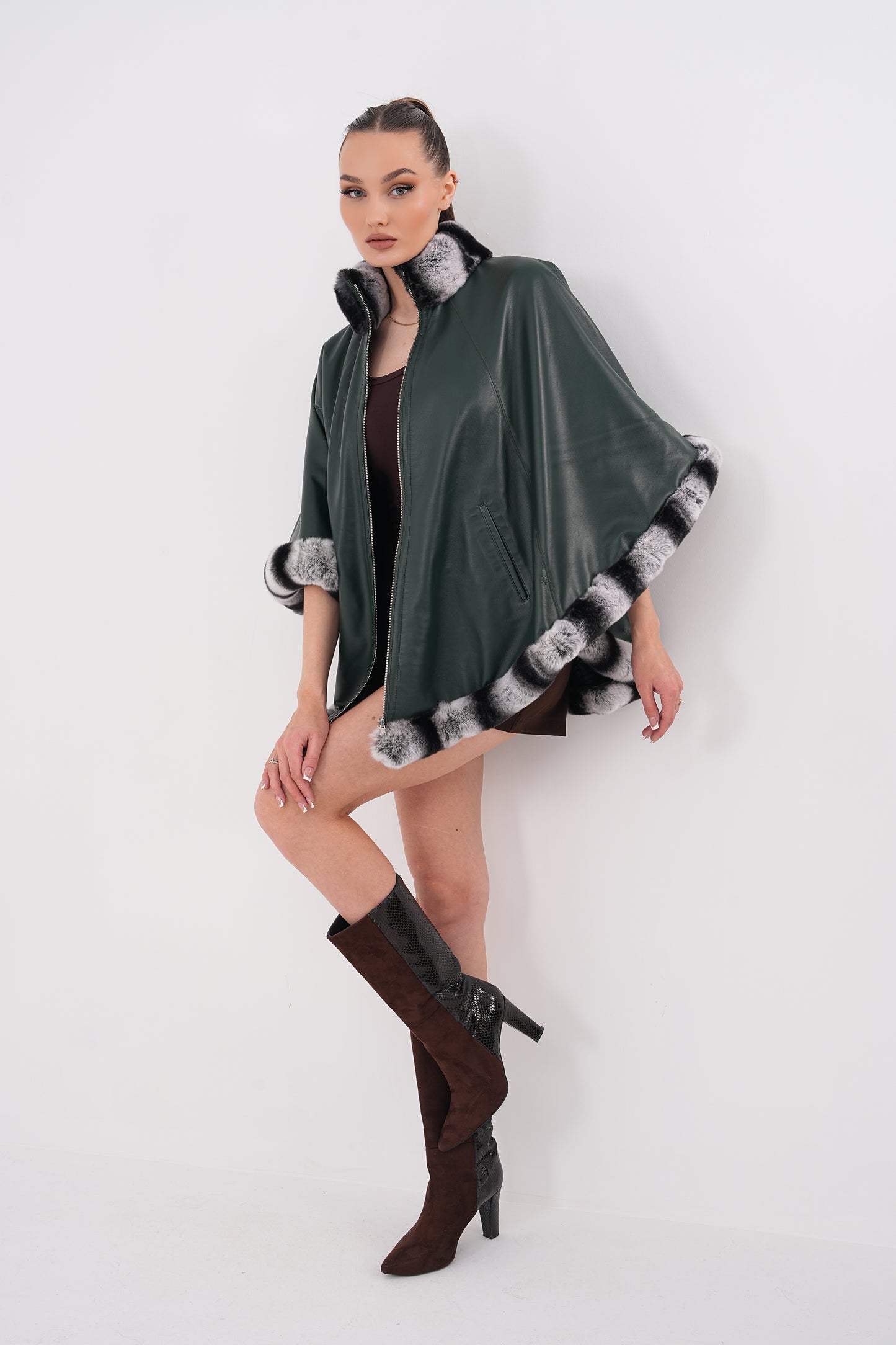 The Glacier Forest Green Reversible Leather Women Jacket