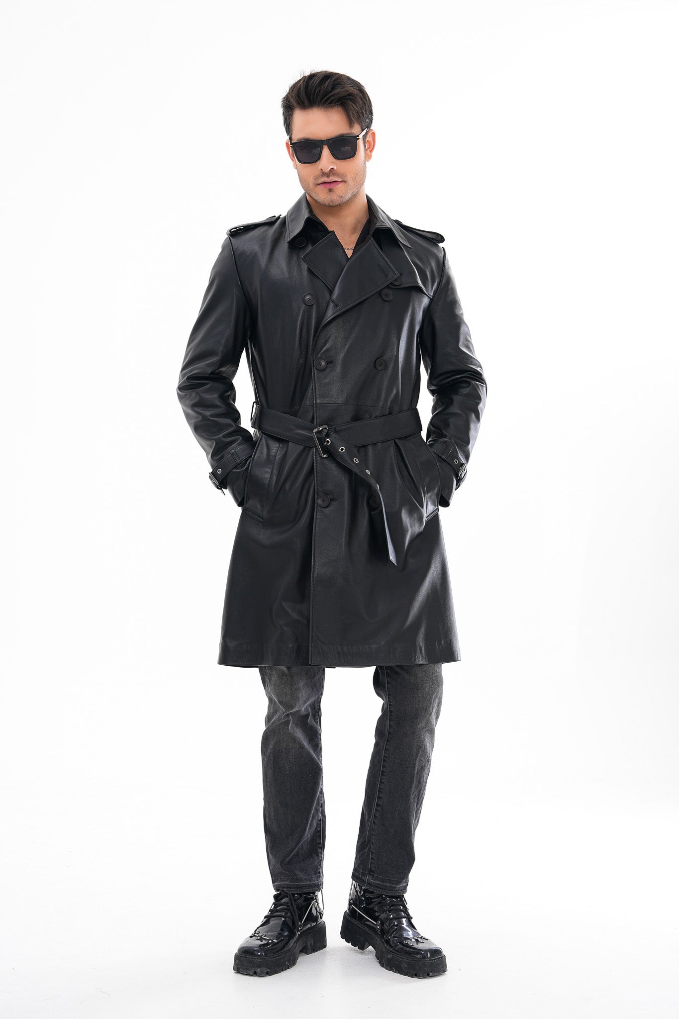 The Firenze Chaqueta Trench de Cuero Negro para Hombre