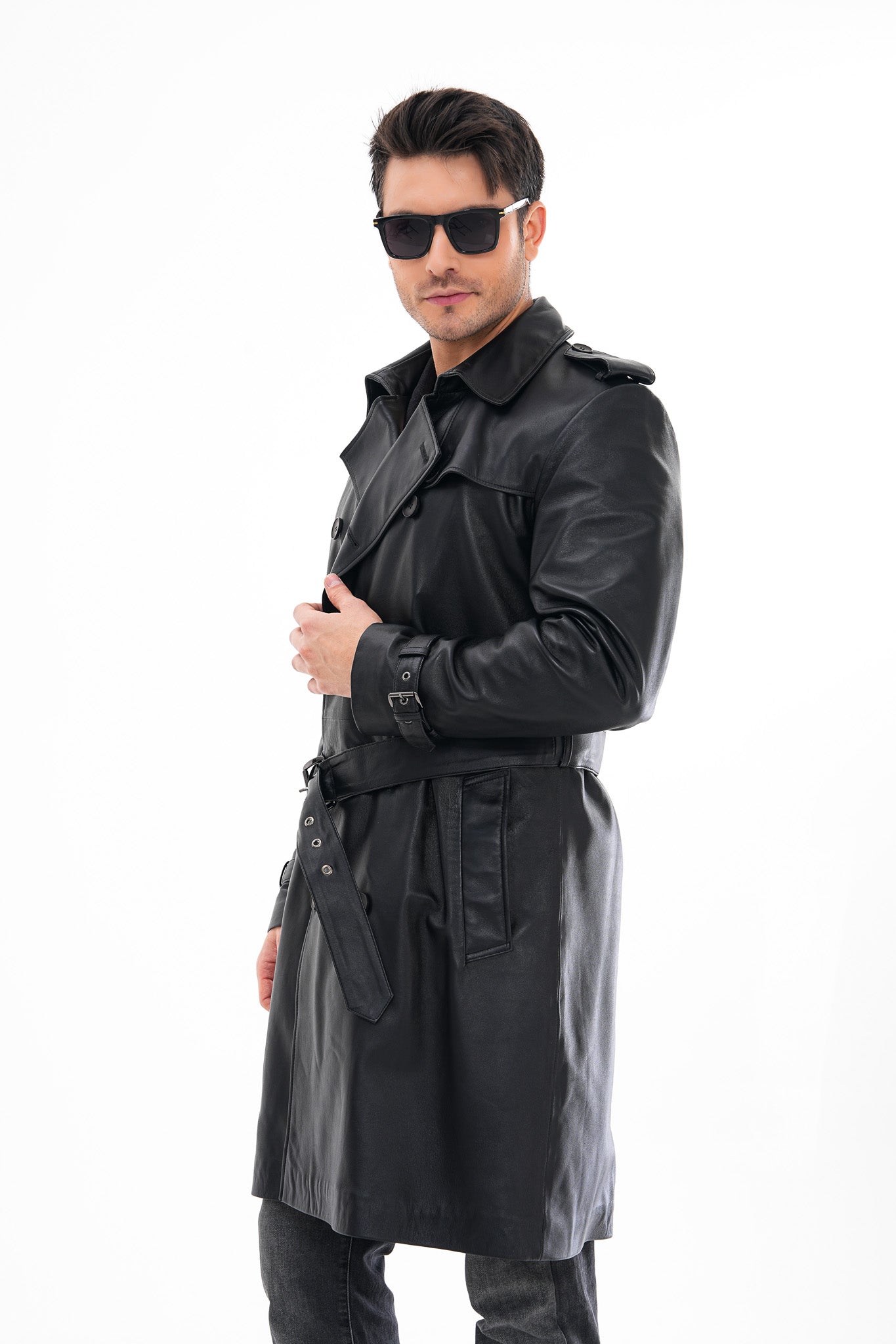 The Firenze Chaqueta Trench de Cuero Negro para Hombre