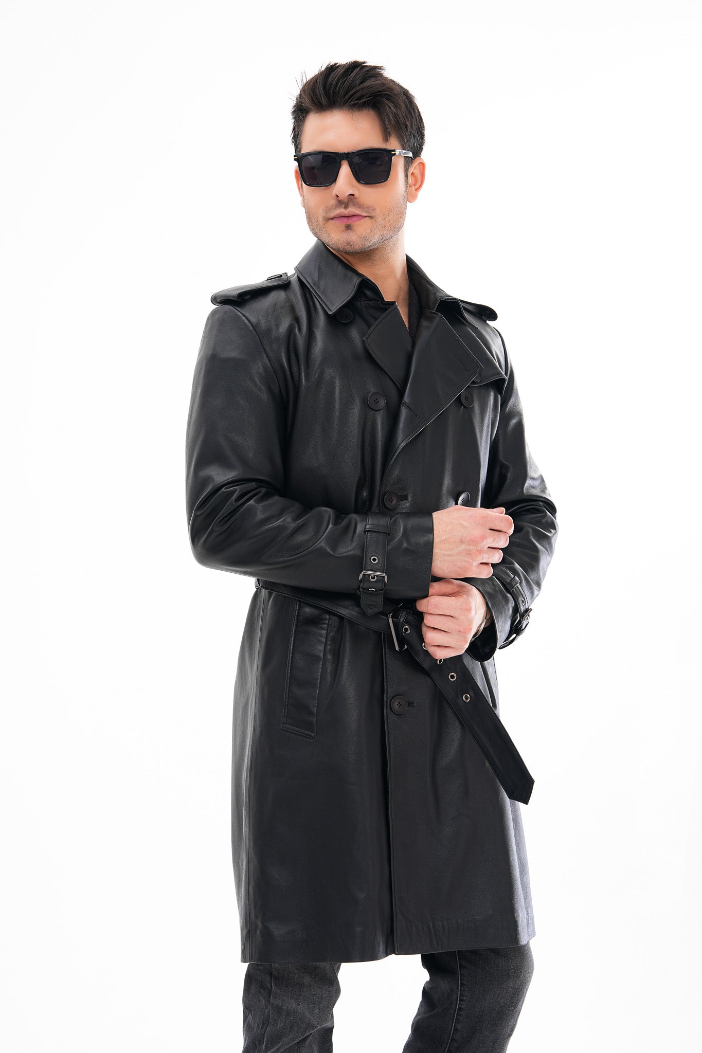 The Firenze Chaqueta Trench de Cuero Negro para Hombre