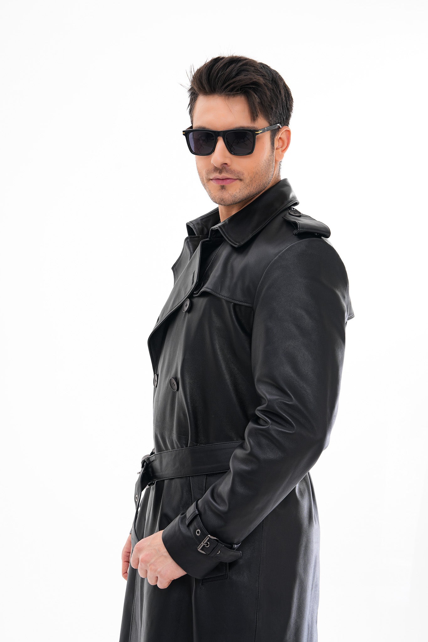 The Firenze Chaqueta Trench de Cuero Negro para Hombre