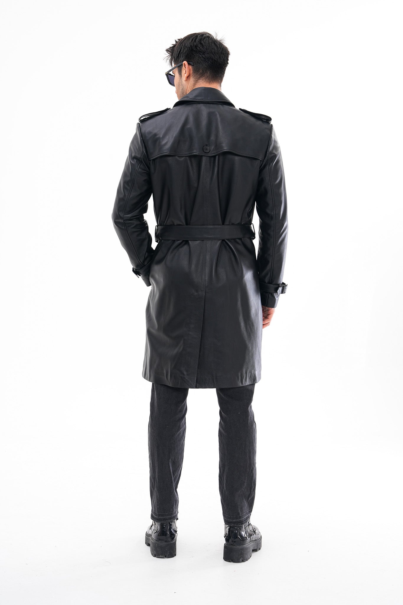 The Firenze Chaqueta Trench de Cuero Negro para Hombre