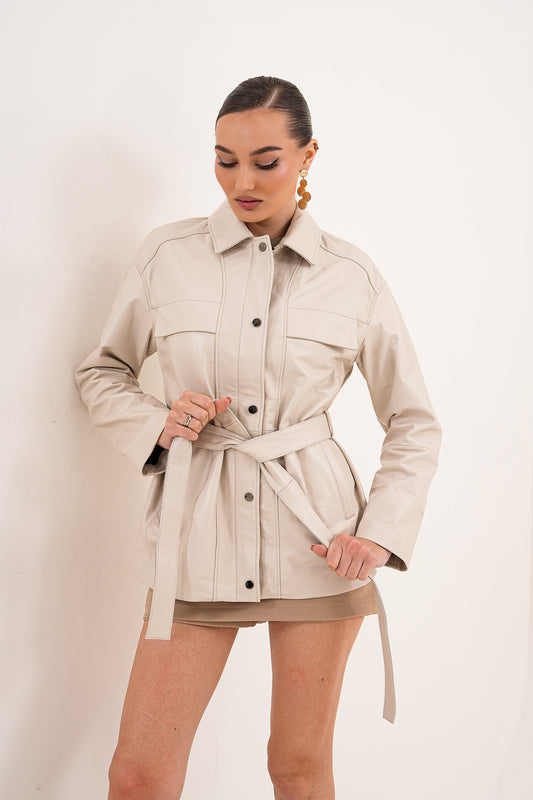 The Eira Cream Leather Women Jacket