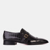 The Strat Single Monk Strap Cap Toe Black Leather Handmade Men Shoe