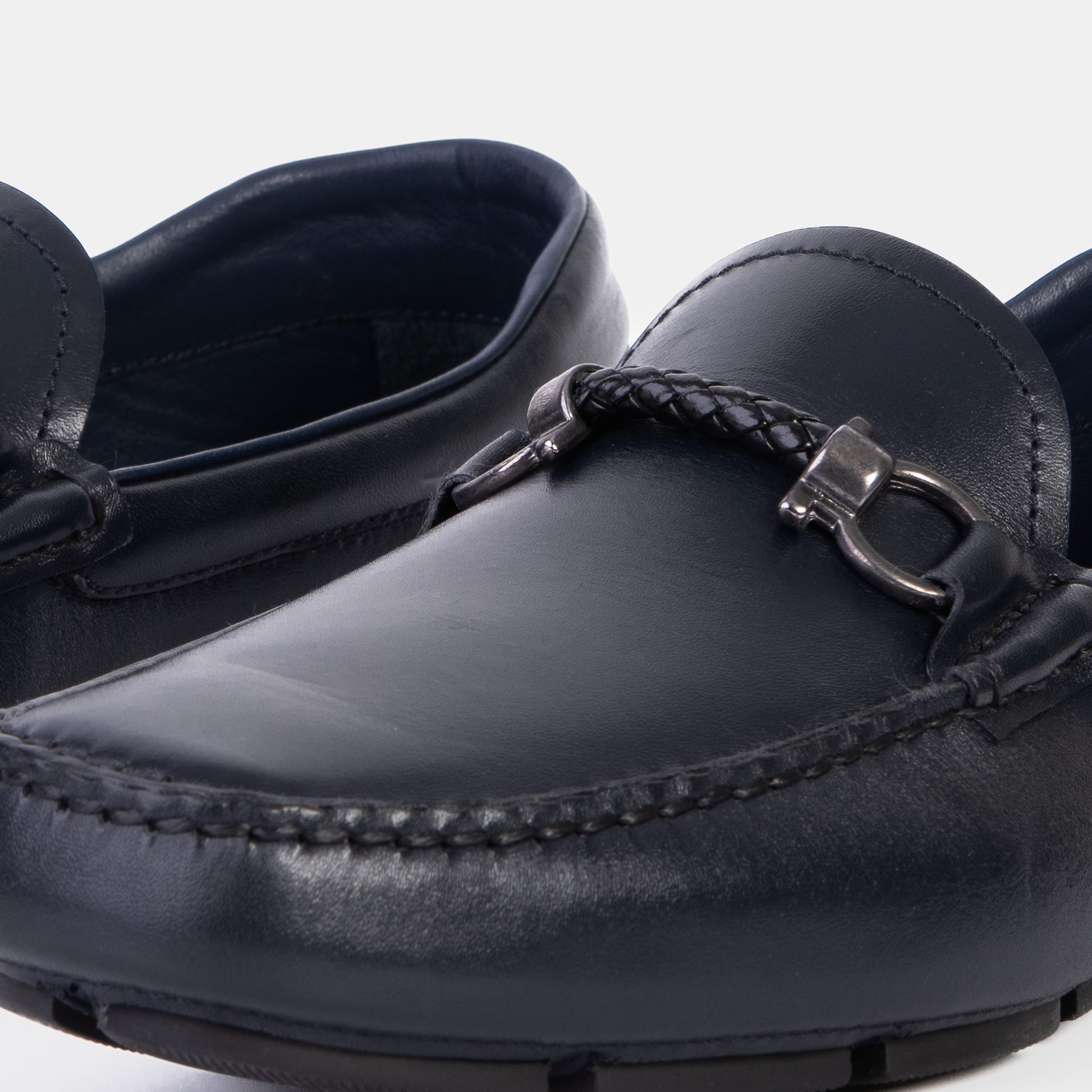 Pavia Navy Blue Leather Bit Drive Loafer Men Shoe - 3