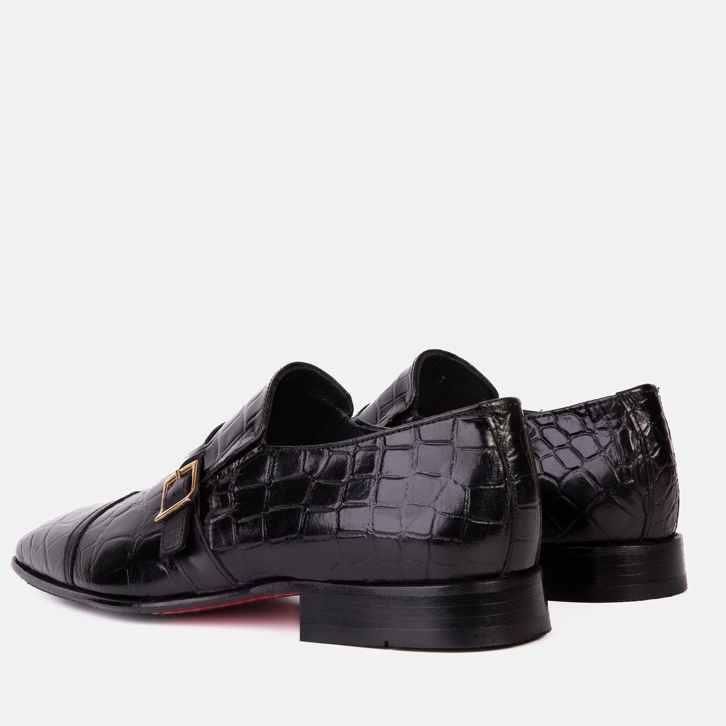 Zapato de hombre hecho a mano en cuero negro con correa de monje y puntera de cuero negro The Strat