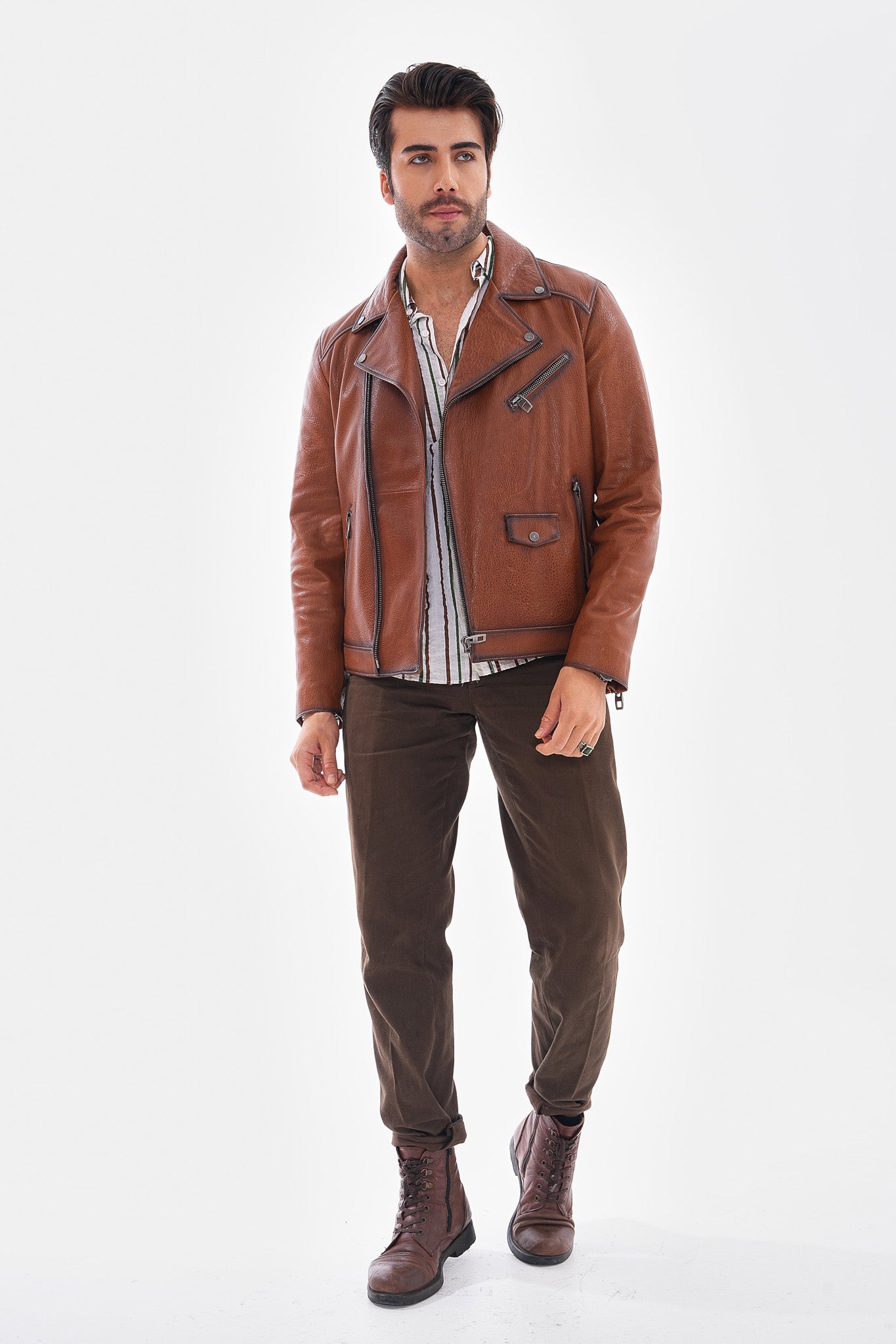 The Volt Chaqueta de Cuero Texturizado en Tan para Hombre