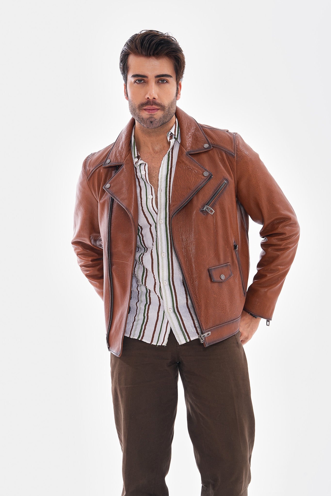 The Volt Chaqueta de Cuero Texturizado en Tan para Hombre