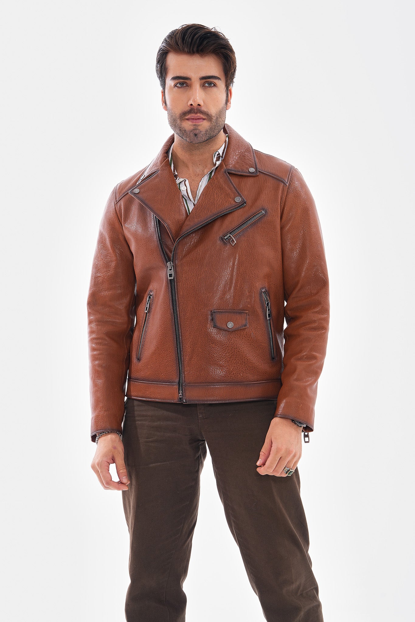 The Volt Chaqueta de Cuero Texturizado en Tan para Hombre