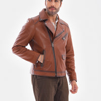 The Volt Chaqueta de Cuero Texturizado en Tan para Hombre
