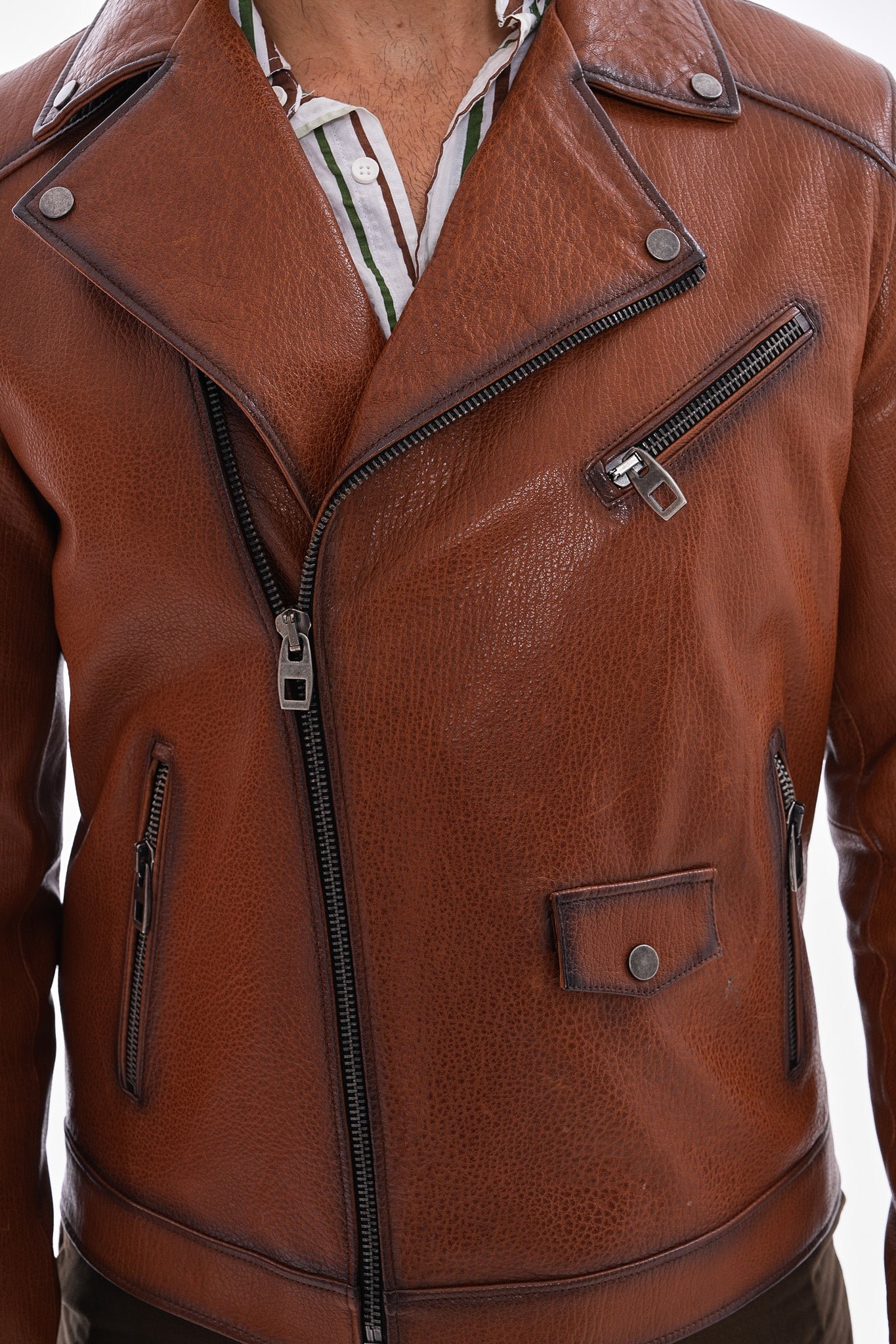 The Volt Chaqueta de Cuero Texturizado en Tan para Hombre