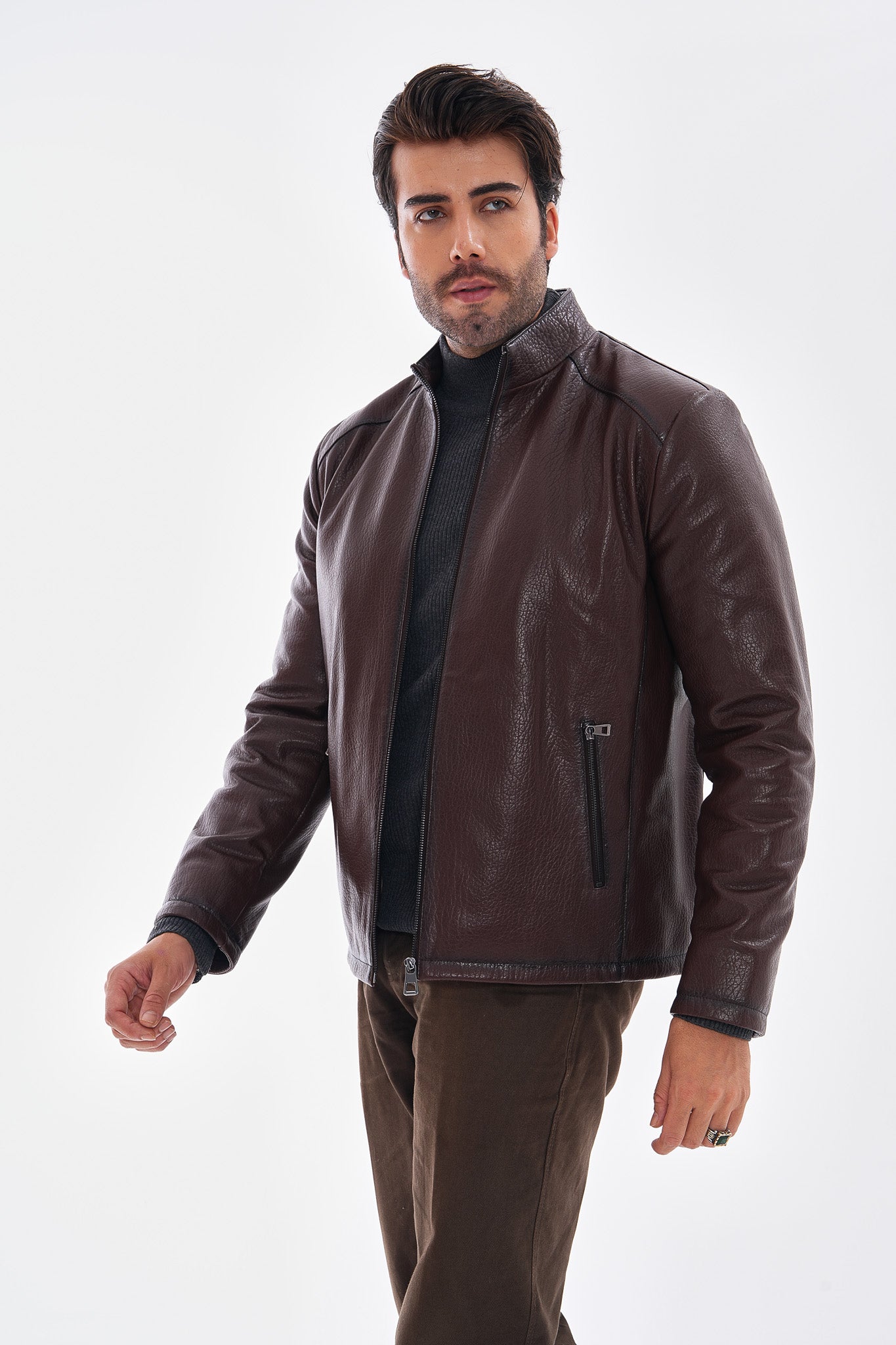The Varden Chaqueta de Cuero Marrón Chocolate para Hombre
