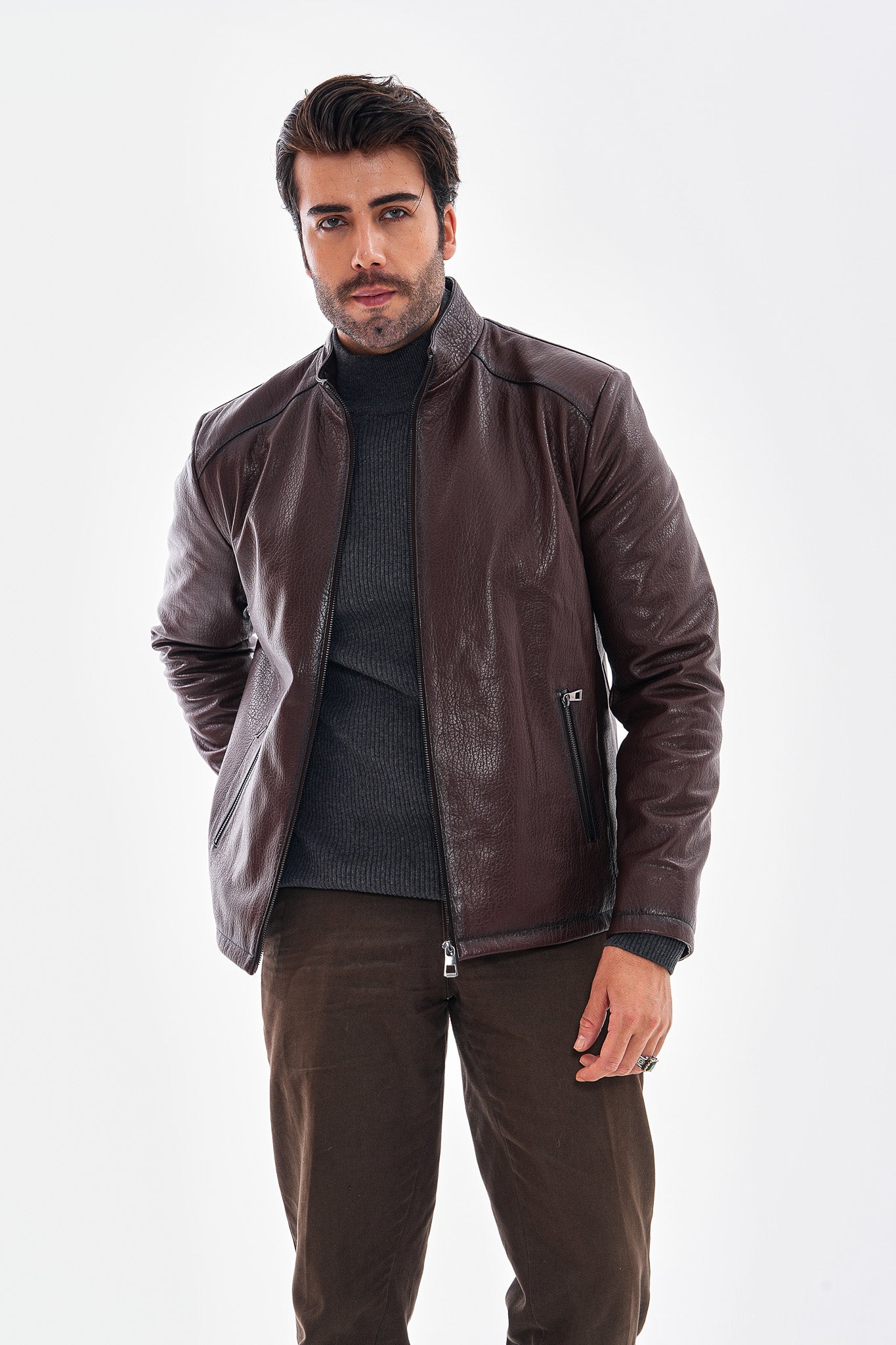 The Varden Chaqueta de Cuero Marrón Chocolate para Hombre