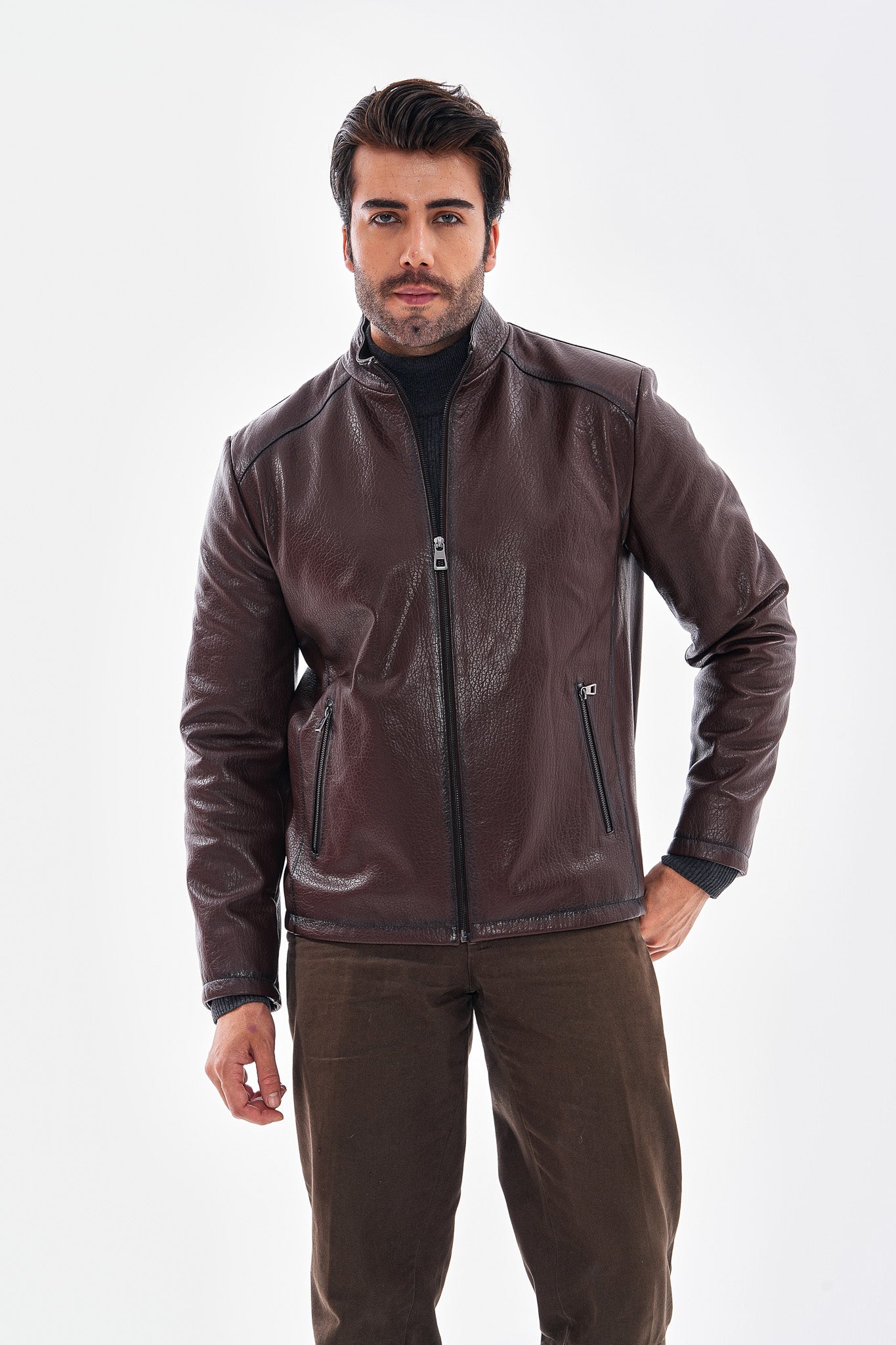 The Varden Chaqueta de Cuero Marrón Chocolate para Hombre