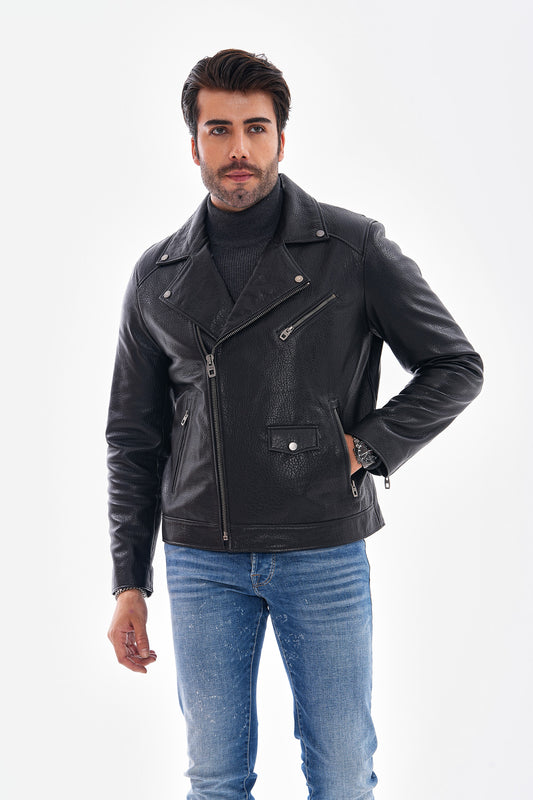 La Chaqueta para Hombre de Cuero Negro Texturizado Volt