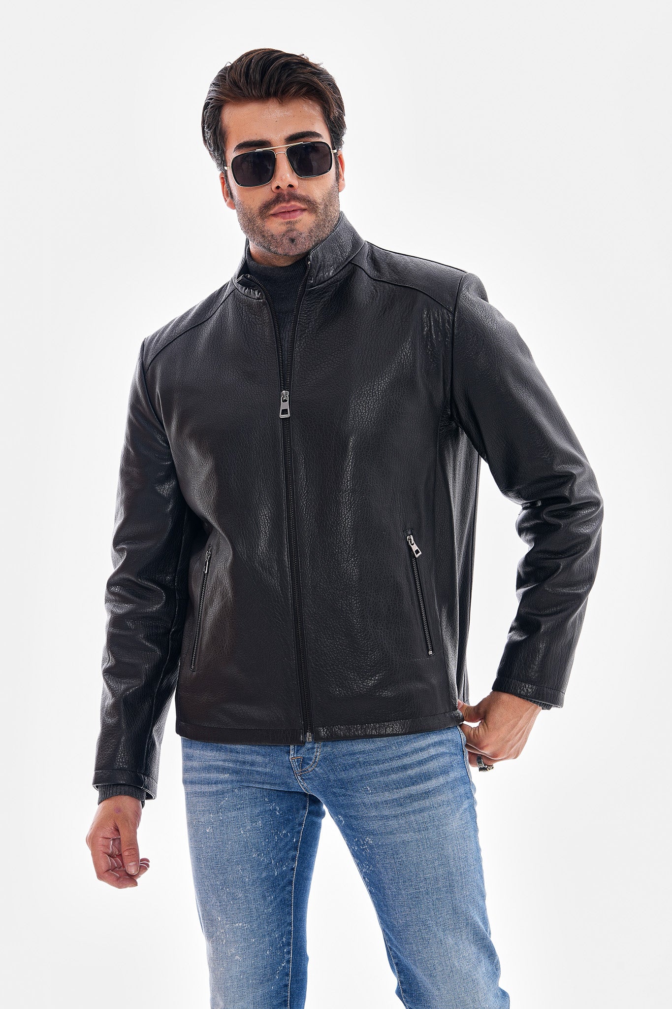 The Varden Floater Black Leather Men Jacket