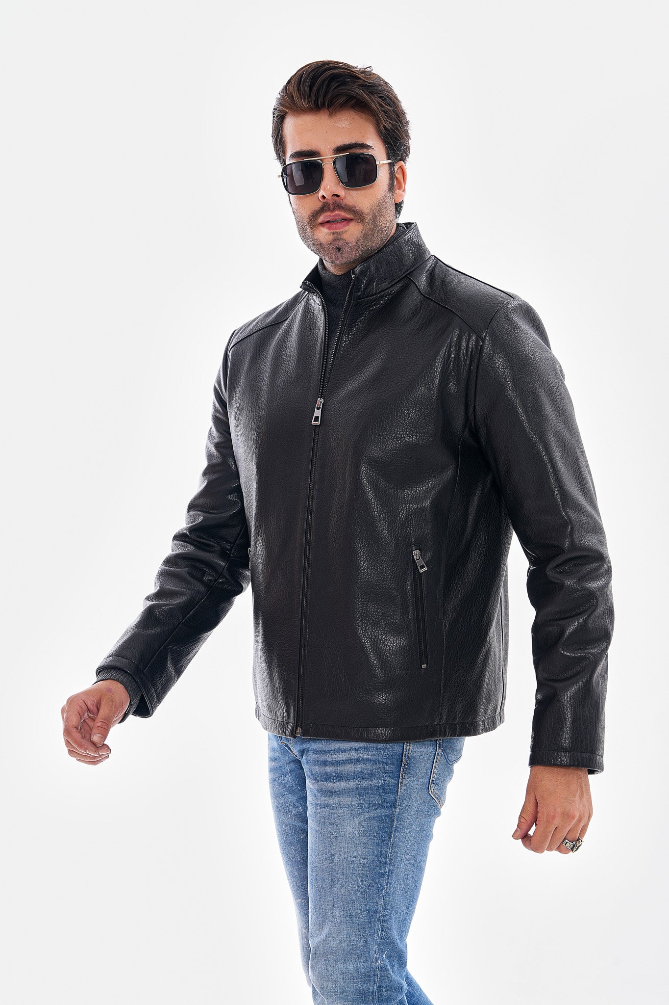 The Varden Floater Black Leather Men Jacket
