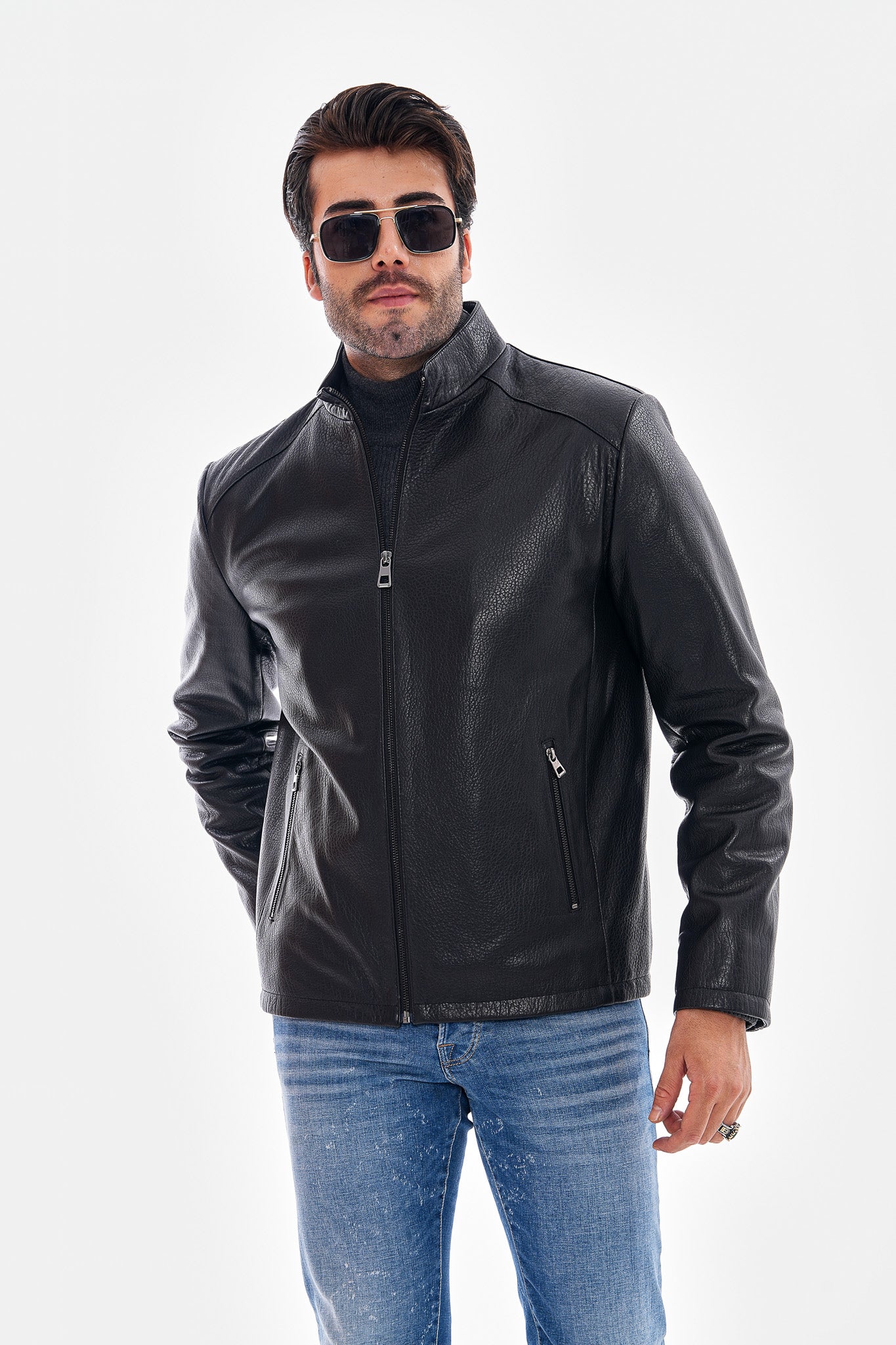The Varden Floater Black Leather Men Jacket
