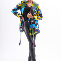Sienna Chaqueta de Cuero para Mujer con Arte Abstracto – Edición Azul Verde