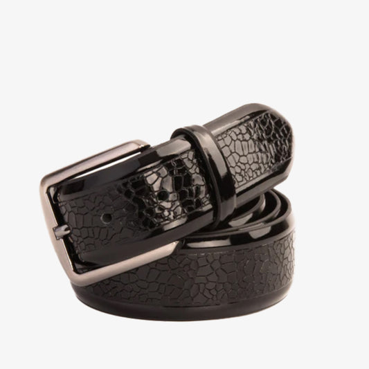 Cinturón de piel de charol negro de Modica